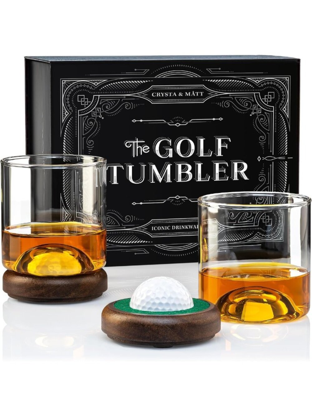 Golf Whiskey Glass Set | 12 oz Golf Ball Shot Glasses | Unique Gifts for Golfers